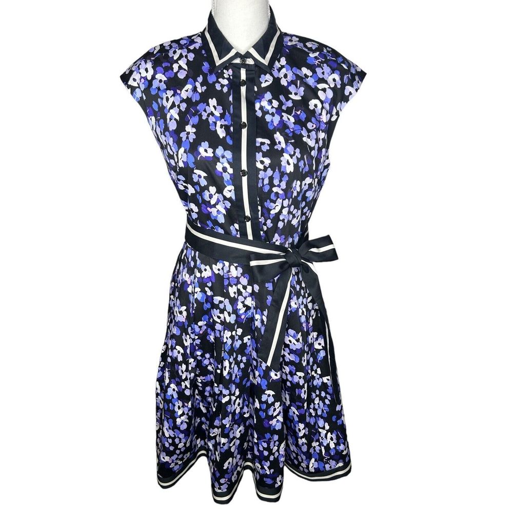 Kate Spade New York Womens Shirt Dress Fit Flare Pockets Purple Hydrangea Sz M
